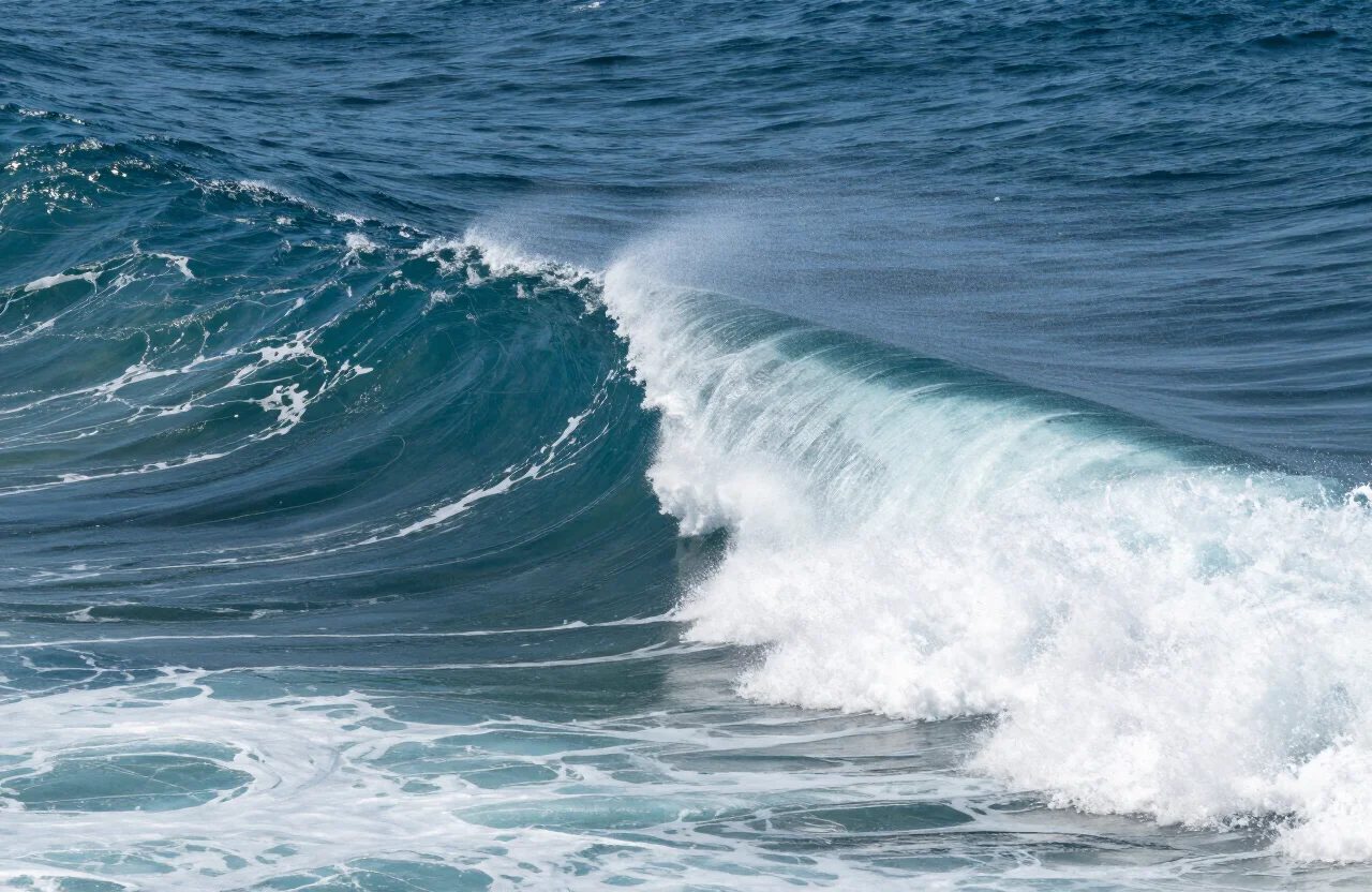 Ocean wave breaking into white foam